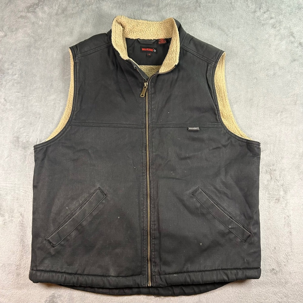 Wolverine Mens Black Cotton Canvas Sherpa Lined Full Zip Workwear Vest Large